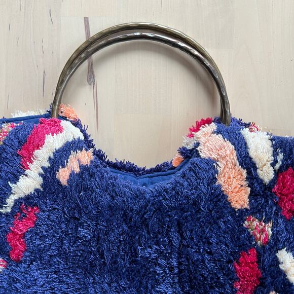 Anthropologie Textured Fringe Statement Tote Bag with Circle Handles - Picture 2 of 3